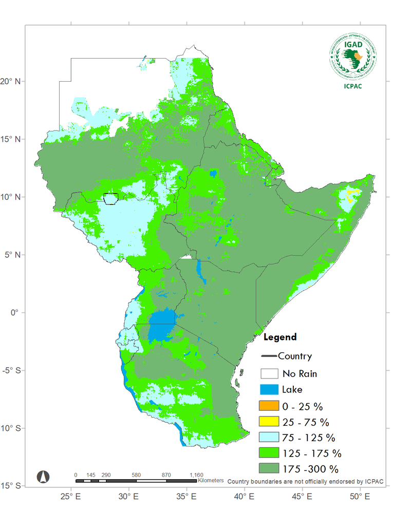 Figure 2: October-December 2019 rainfall as percentage of long-term rainfall